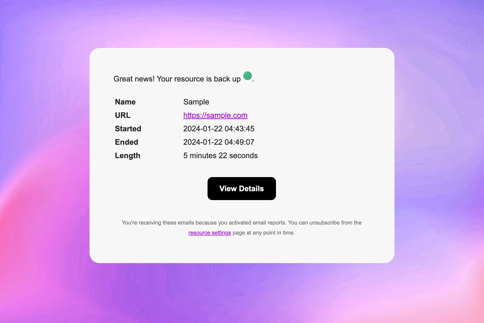 Ảnh chụp màn hình của tính năng cảnh báo email trong ứng dụng