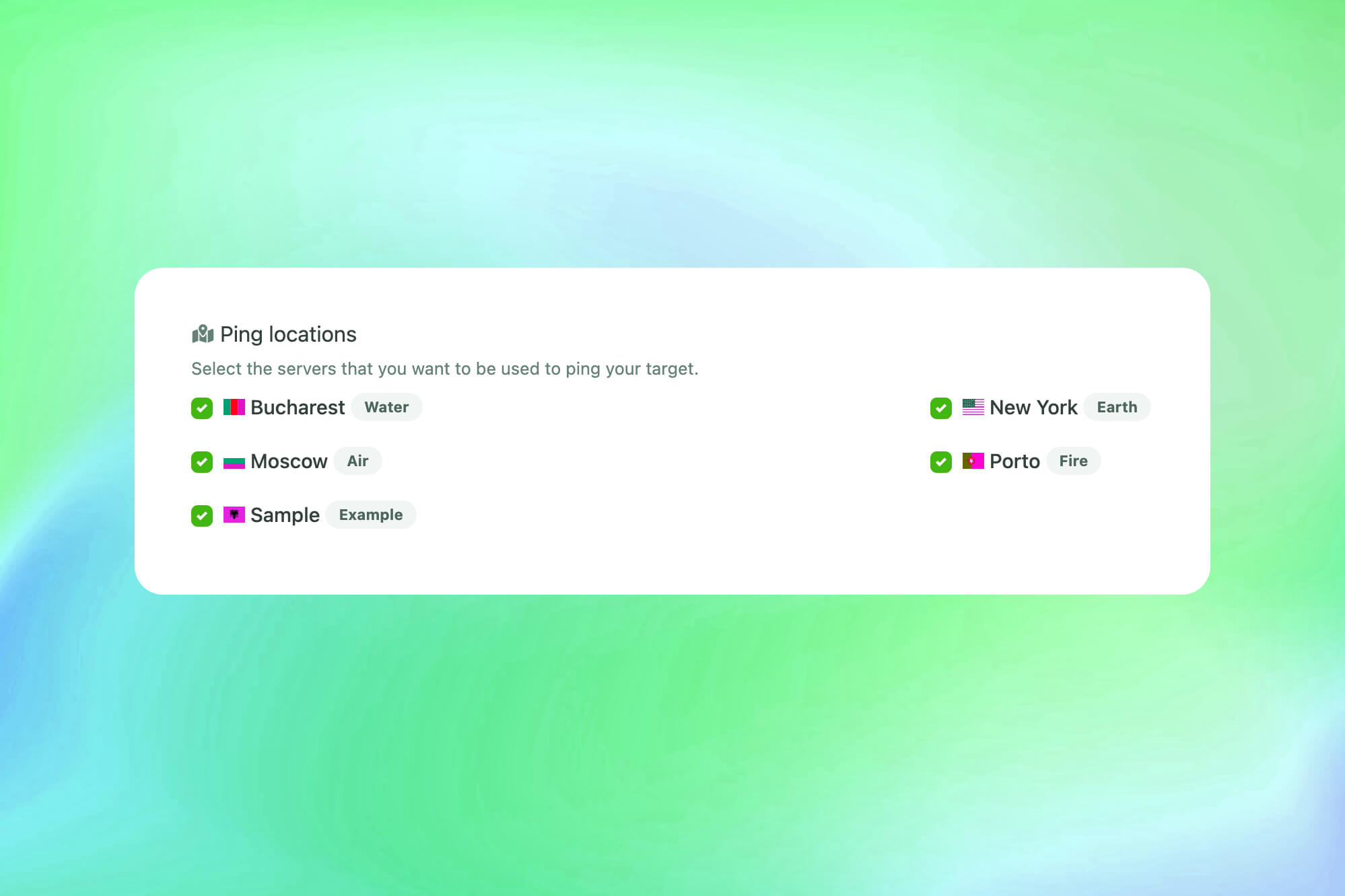 Ảnh chụp màn hình của tính năng ping máy chủ trong ứng dụng
